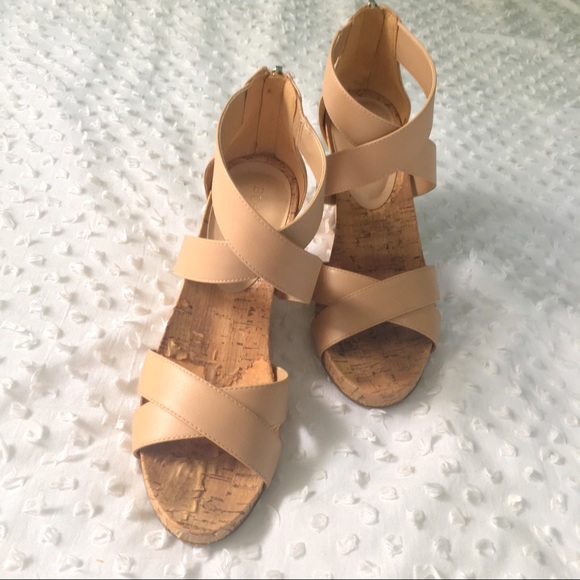 NEW BCBGeneration Nude Tan Strappy Wedge Sandals - Picture 7 of 8